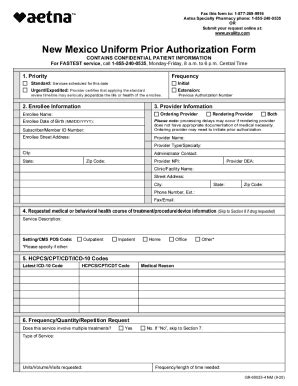 Fillable Online Aetna New Mexico Uniform Prior Authorization Form