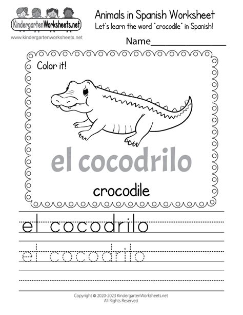 Free Printable Spanish Worksheet For Kindergarten