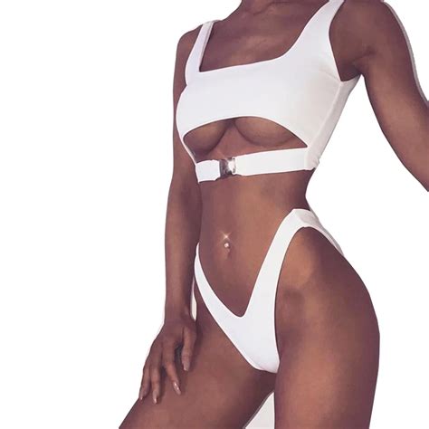 Woman White Network Swimsuit Sexy Brazilian Bikini Thong Yellow Push Up