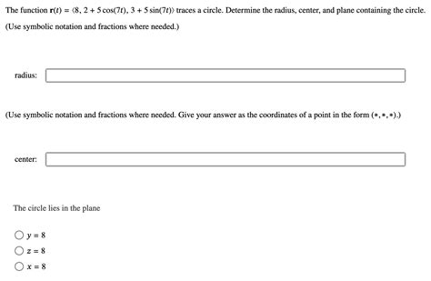 Solved The Function R T 8 2 5cos 7t 3 5sin 7t ﻿traces