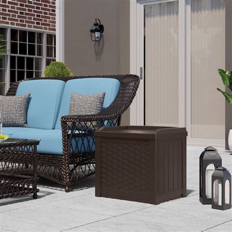 Suncast Gallon Outdoor Resin Wicker Deck Storage Box With Seat Java