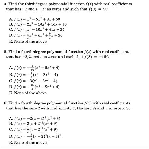 Solved 4 Find The Third Degree Polynomial Function Fx