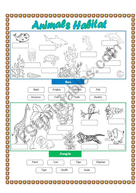 Animals Habitat Sea Jungle Cut And Paste Esl Worksheet By Lupiscasu