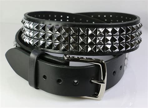 Wide 3 Row Pyramid Studded Belt 175 Removable Buckle Leatherpunk