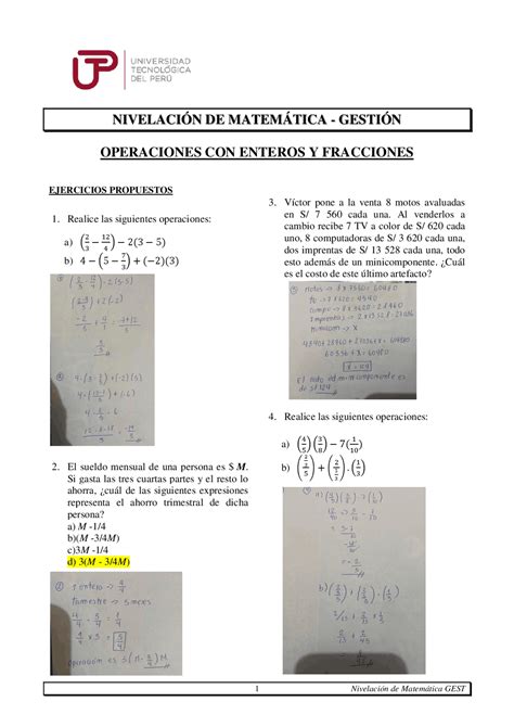 S01 S1 Nivelación De Matemeticas Gestion Ejercicios De Matemáticas