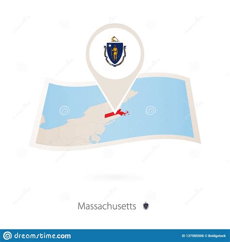 Mapa Doblado Del Papel De Massachusetts U S Estado Con El Perno De La