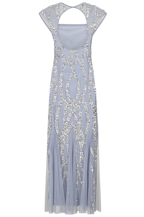 Maria Blue Square Neck Embellished Maxi Dress Frock And Frill