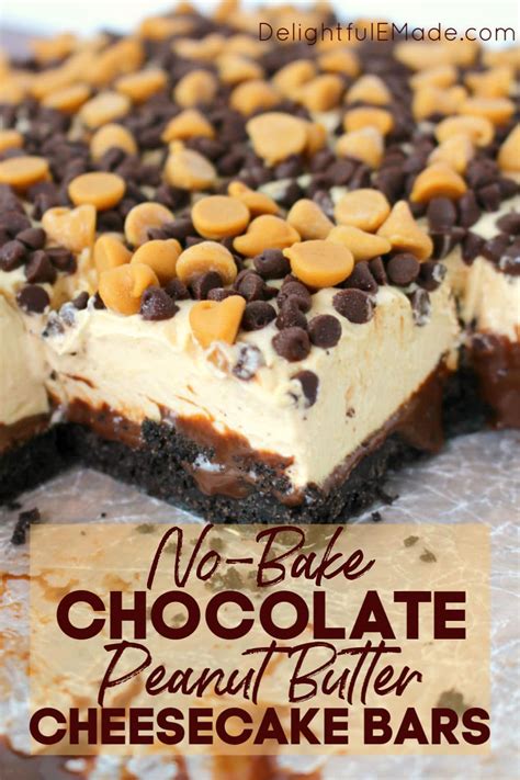 Chocolate Peanut Butter Cheesecake Bars Easy No Bake Recipe