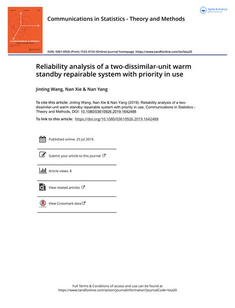 PDF Reliability Analysis Of A Two Dissimilar Unit Warm Standby