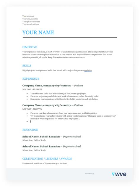 Resume Templates in PDF - Free for download - Wise