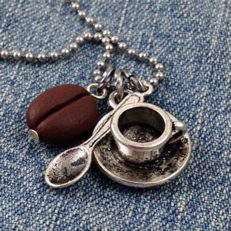 Coffee Bean Necklace With Cup Spoon And Bean Coffee Etsy Coffee