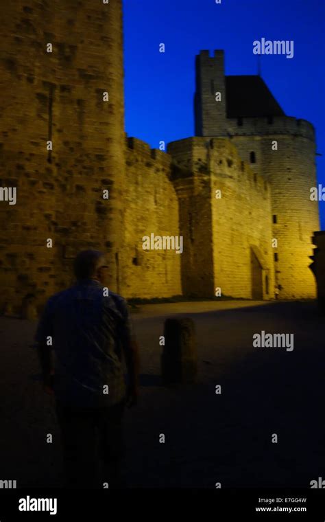 French Cité de Carcassonne medieval citadel by night Stock Photo - Alamy