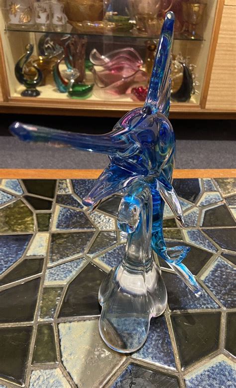 Large Vintage Murano Art Glass Marlin Swordfish Glassware Statue 35cm