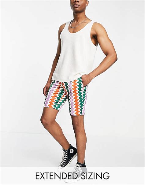 Asos Design Smart Skinny Shorts In Rainbow Abstract Stripe Asos