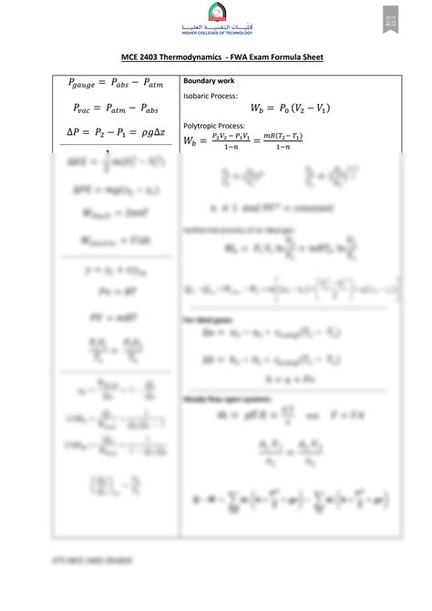 SOLUTION Thermodynamics Formula Sheet Studypool