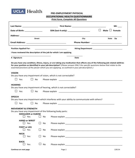 Free 10 Generic Pre Employment Physical Forms In Pdf