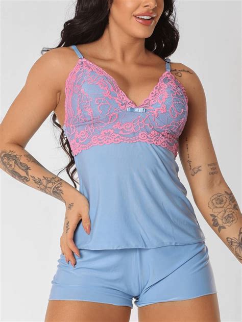 Pijama Baby Doll De Renda Short Doll Romantic Camisete Feminino Lingerie Sleepwear Feminino