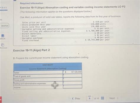 Solved Exercise Algo Absorption Costing And Variable Chegg