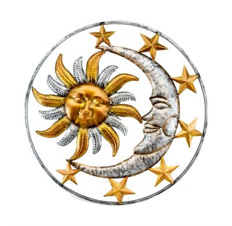 Celestial Sun Moon and Stars Indoor Outdoor 17 inch Metal Wall Hanging ...