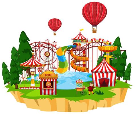 Themepark Scene with Many Rides on an Island Stock Vector ...