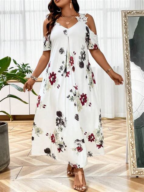 SHEIN LUNE Sukienki plus size Sznurówka kontrastująca Kwiatowy Boho