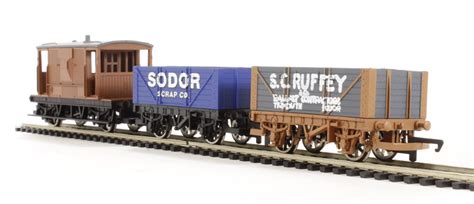 Hornby R9706 3 X Open Wagons S C Ruffey Sodor Scrap And Brake Van