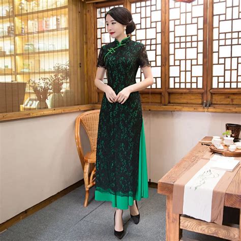 2018 Vietnam Ao Dai Dress Traditional Chinese Dresses Cheongsam Green