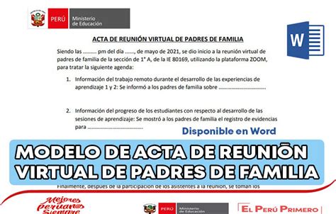 Modelo De Acta De Reuni N Virtual De Padres De Familia Tus Materiales