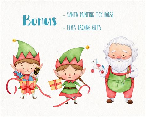 Watercolor Christmas Santa S Workshop Clipart Graphics Etsy