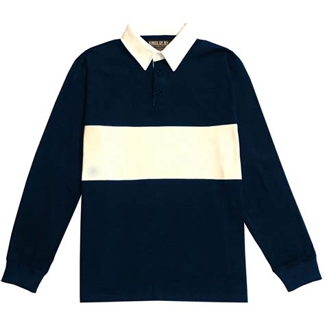 Mens Navy Blue And White Striped Long Sleeve Polo Rugby Shirt Kings Of Ny