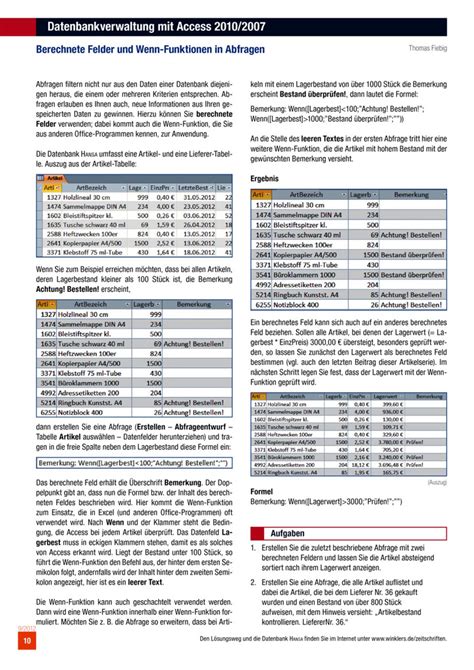 Datenbankverwaltung Mit Access 2010 2007 Berechnete Felder Und Wenn