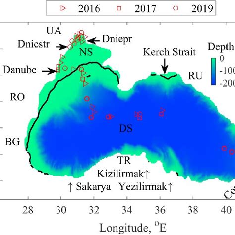 Bathymetry and location map of the Black Sea and the main rivers in ...