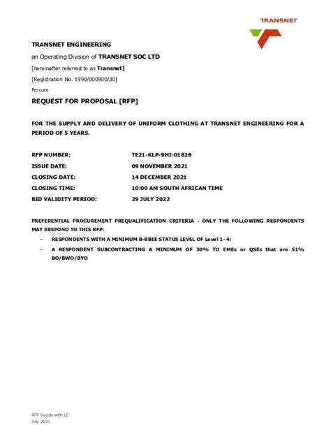 Fillable Online Transnet Tenders Fax Email Print Pdffiller