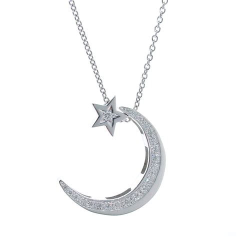 Diamond And White Gold Crescent Moon Necklace With Diamond Etsy