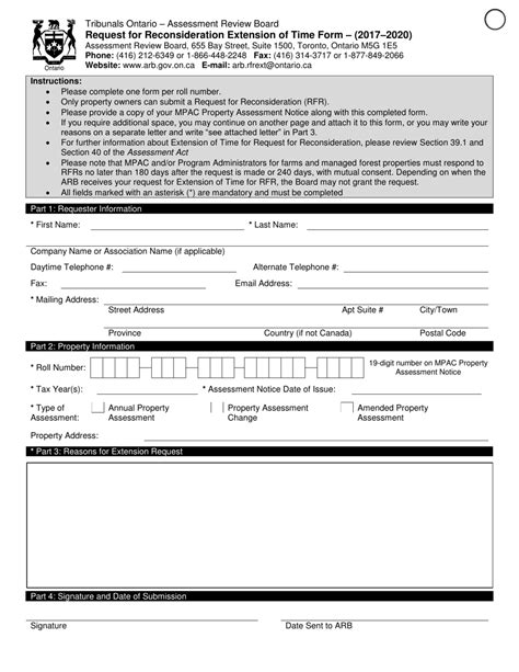 2020 Ontario Canada Request For Reconsideration Extension Of Time Form