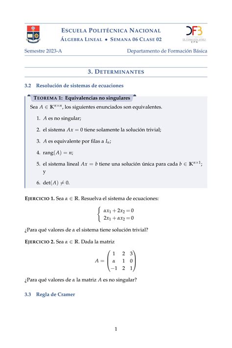 Solution Regla De Cramer Semana Clase Algebra Lineal Epn Studypool