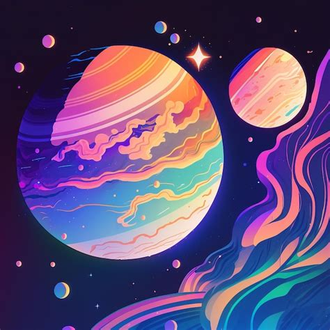 Premium Photo | A colorful space illustration with a planet and a moon.