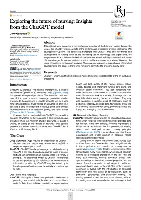 Pdf Exploring The Future Of Nursing Insights From The Chatgpt Model