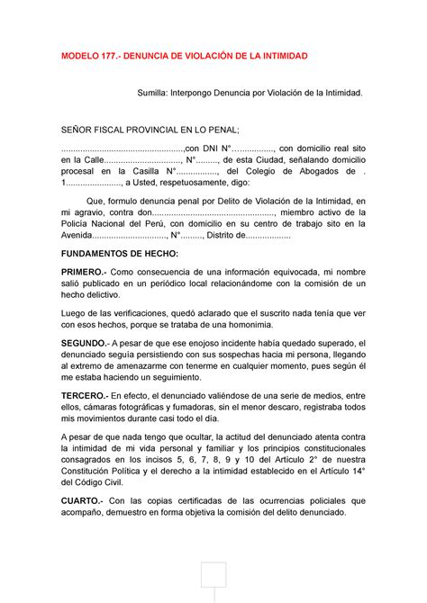 Modelo 177 Denuncia De Violación De La Intimidad Modelo 177