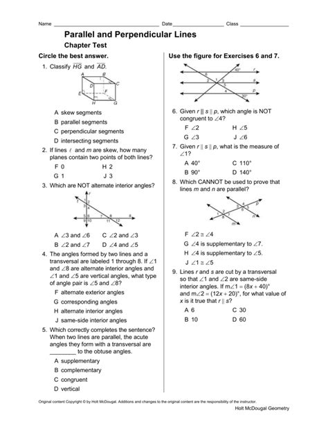 Unit Parallel And Perpendicular Lines Test