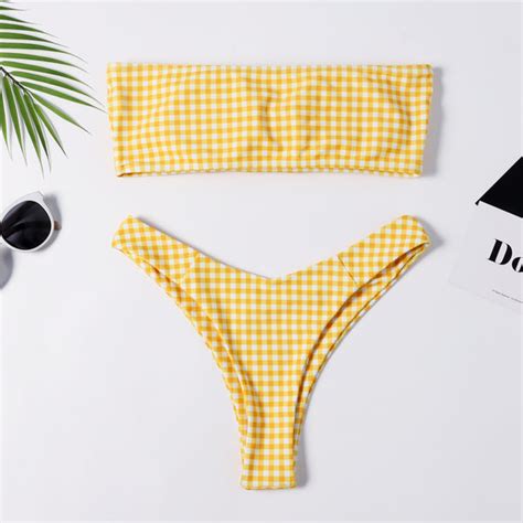 Yellow High Rise Bandeau Bikini Set Ncocon