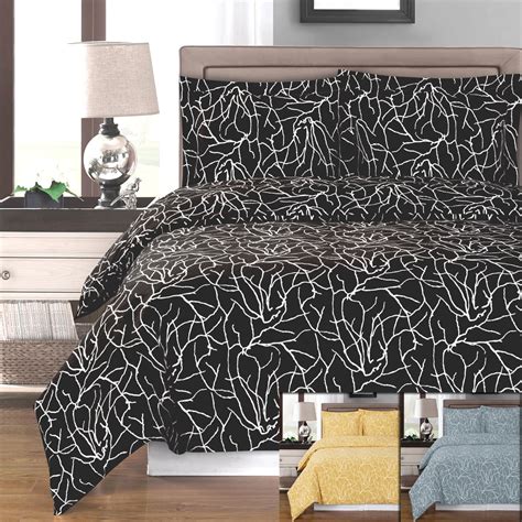 Luxury Soft 100 Cotton 3 Piece Duvet Cover Set Printed King California King Ema Black