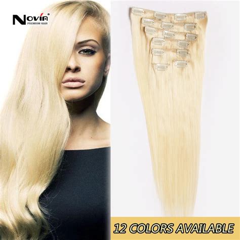 Color 613 Clip In Human Hair Extensions Blonde Human Hair Clip In