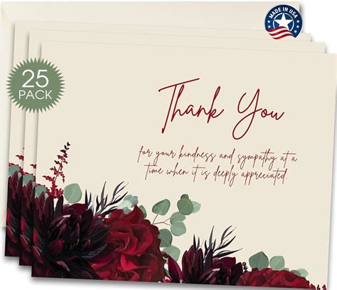 Funeral Sympathy Bereavement Thank You Cards With Envelopes Red