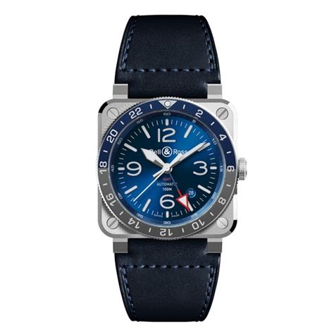 Montre BELL ROSS BR 03 93 GMT Blue Bracelet Cuir 42MM