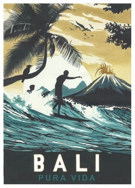 Vintage Art Print Bali Pura Vida Retro Travel Poster Travel Posters