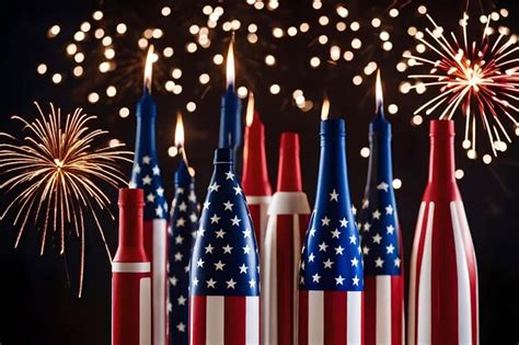 Premium AI Image | Red, white, and blue fireworks in a row with ...