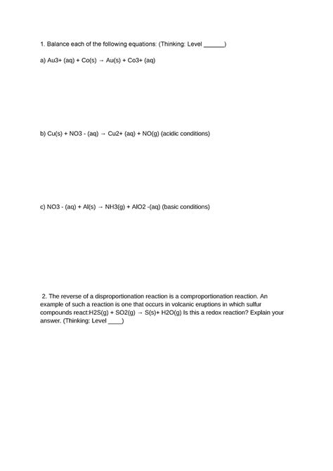 Electrochemistry Unit Test Balance Each Of The Following Equations