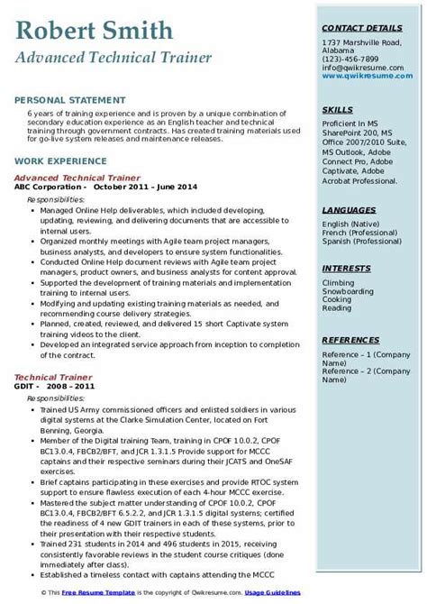 Technical Trainer Resume Samples Qwikresume