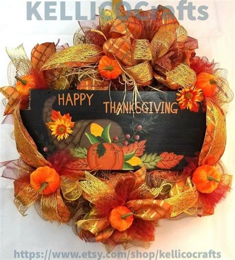 Happy Thanksgiving Wreath Fall Deco Mesh Wreath Colorful Etsy Fall